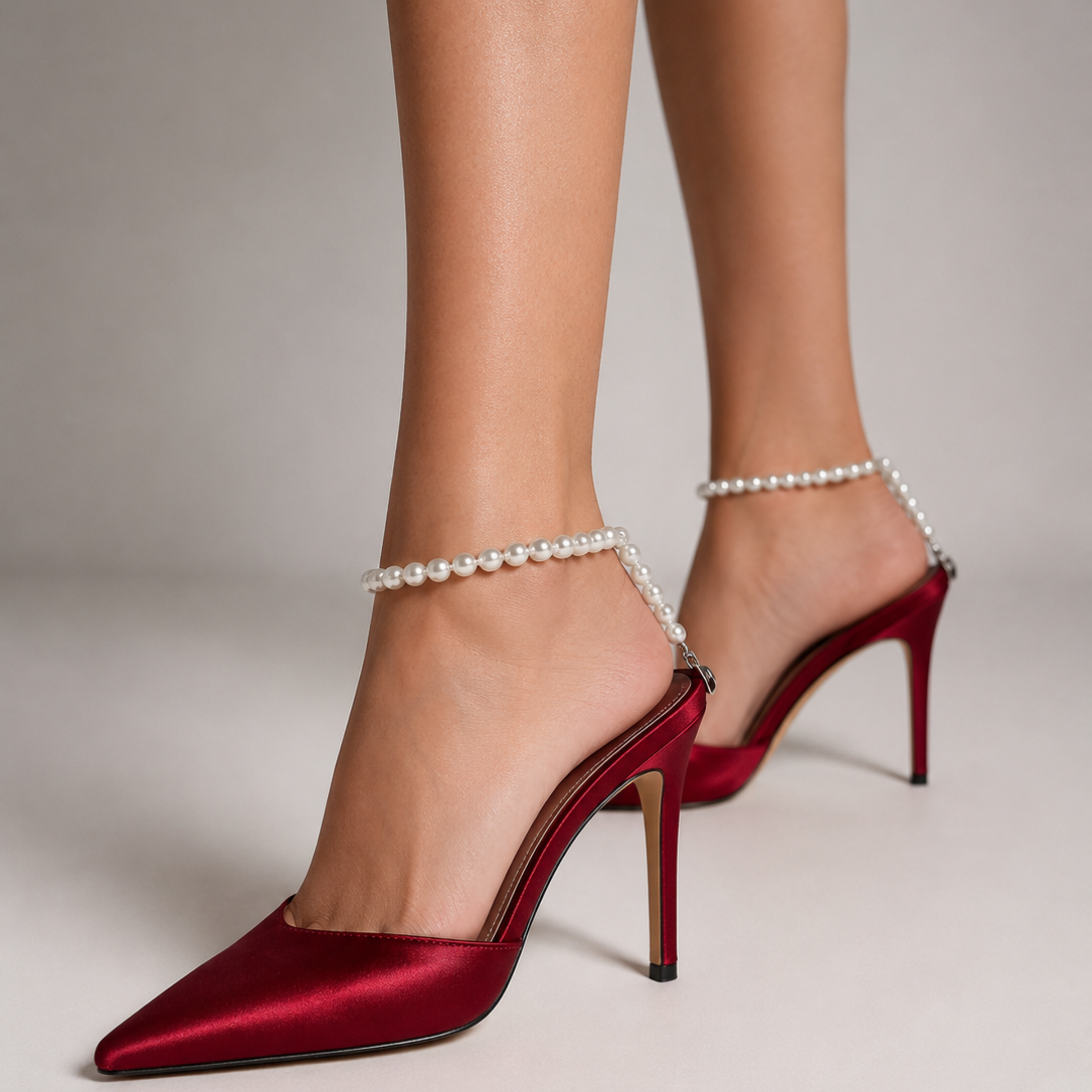 High Heels Maga — Wine Satin | Pearls & Diamonds