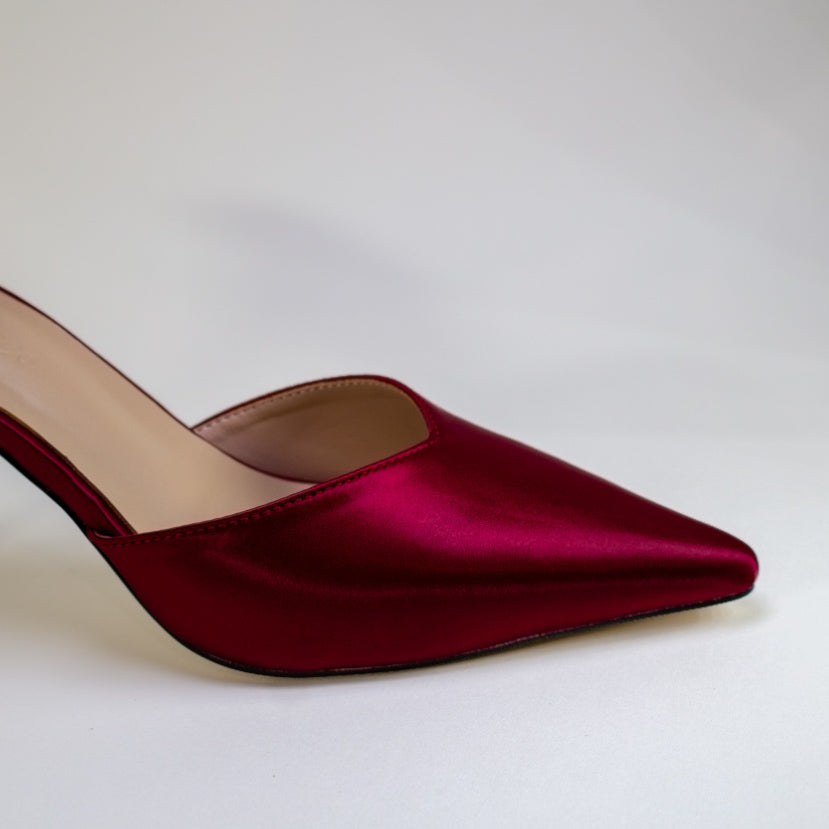 High Heels Maga — Wine Satin | Pearls & Diamonds