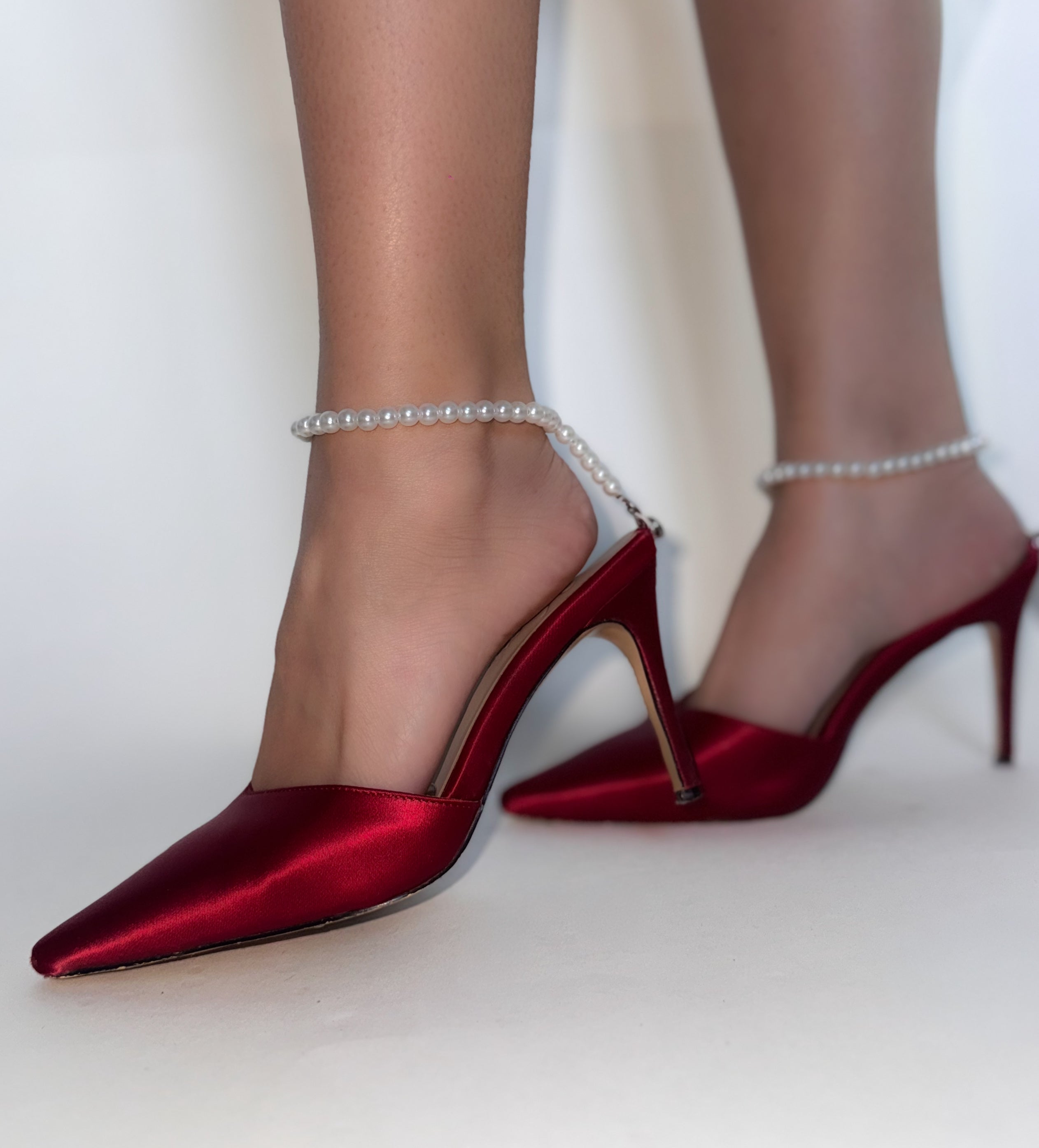 High Heels Maga — Wine Satin | Pearls & Diamonds