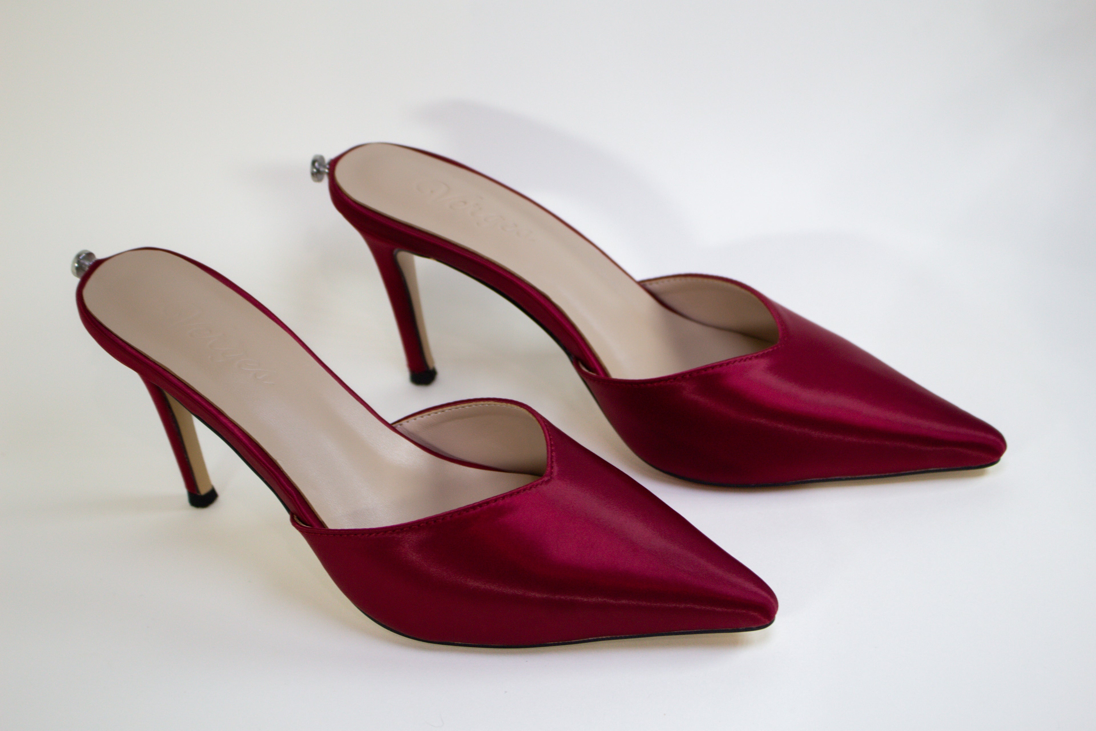 High Heels Maga — Wine Satin | Pearls & Diamonds