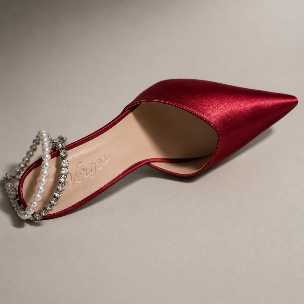 High Heels Maga — Wine Satin | Pearls & Diamonds