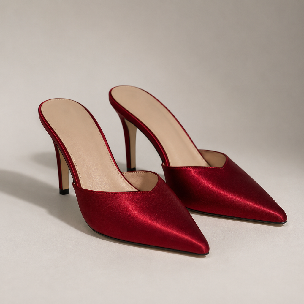 High Heels Maga — Wine Satin | Pearls & Diamonds
