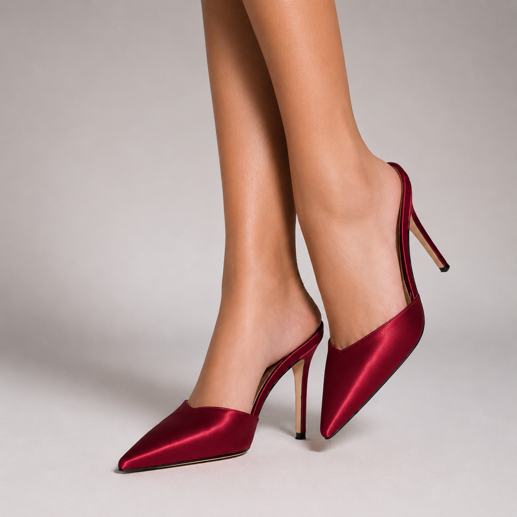 High Heels Maga — Wine Satin | Pearls & Diamonds