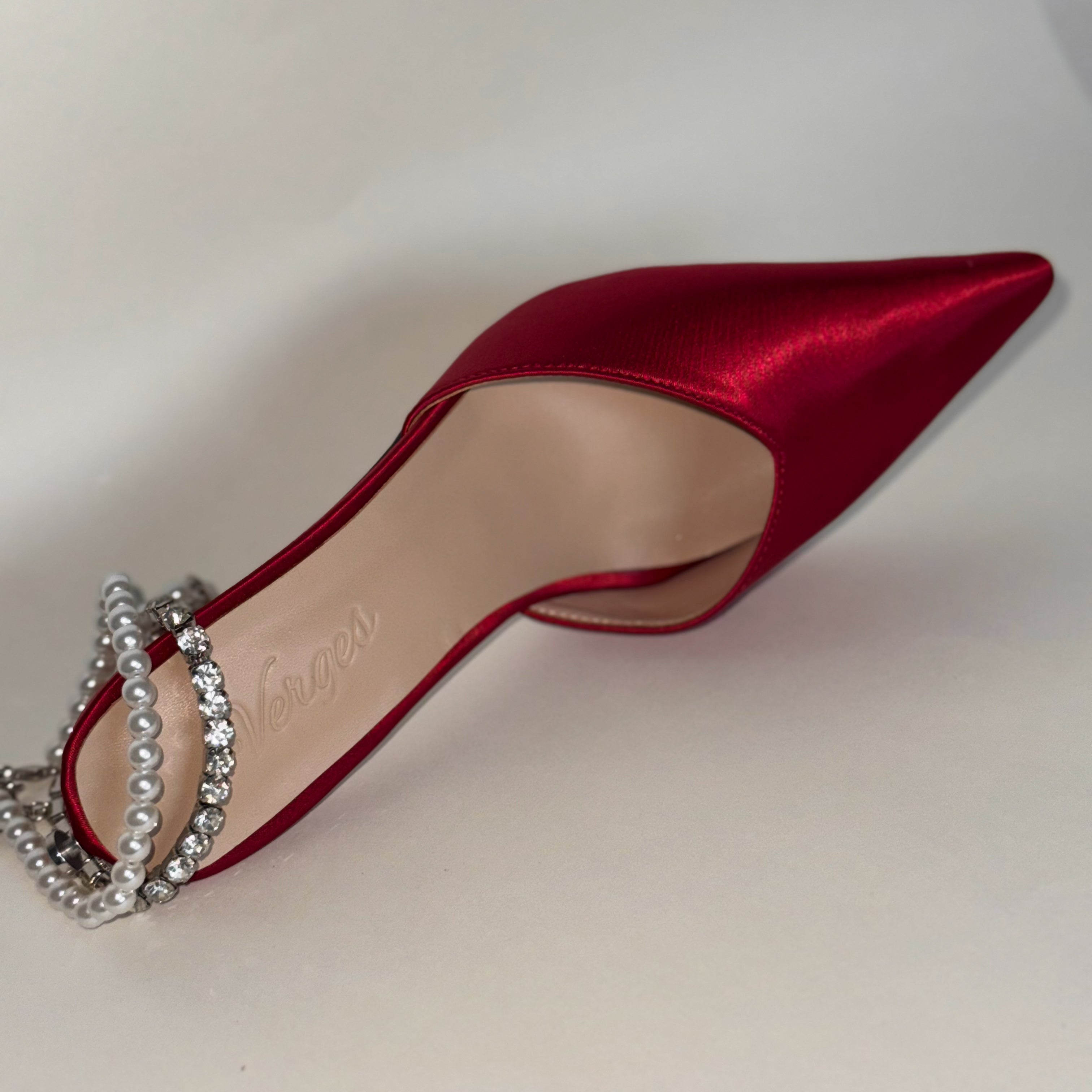 High Heels Maga — Wine Satin | Pearls & Diamonds
